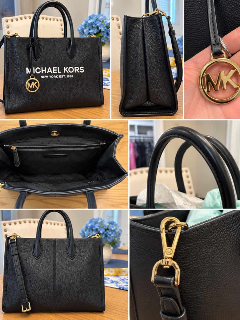 Michael Kors Mirella Medium East West Tote – Black Pebbled Leather